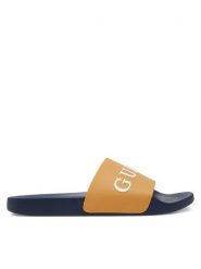 Guess Klapki F5GZ06 BB00F Brązowy. Brązowe klapki męskie Guess, z aplikacjami, z tworzywa sztucznego, bez zapięcia. Za 119.99 zł.