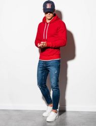 Ombre Bluza męska czerwona r. S (B979). Czerwone bluzy męskie Ombre, m, bez wzorów, bez ramiączek, bez kaptura. Za 89.99 zł.