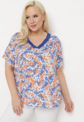 Niebieska Wiskozowa Bluzka z Krótkim Rękawem i Dekoltem Typu V-Neck Natloza. Niebieskie bluzki damskie Born2be, l, bez wzorów, z wiskozy, bez kołnierzyka, bez ramiączek. Za 54.99 zł.