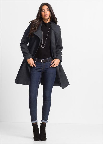 Krótki płaszcz. Szare płaszcze damskie bonprix, bez wzorów, eleganckie, bez kołnierzyka, bez kaptura. Za 299.99 zł.