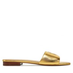 Klapki LAUREN RALPH LAUREN. Żółte klapki damskie Lauren Ralph Lauren, bez wzorów, bez obcasa, bez zapięcia. Za 629.99 zł.