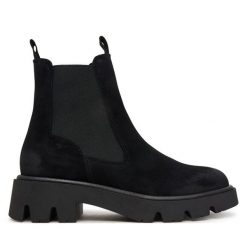 Sztyblety Tamaris. Czarne botki damskie Tamaris, bez wzorów, bez obcasa, na płaskiej podeszwie, bez zapięcia. Za 484.99 zł.