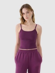 4F Crop-top slim damski - fioletowy S. Fioletowe topy damskie 4F, s, bez wzorów, z dzianiny, sportowe, bez kołnierzyka, bez ramiączek. W wyprzedaży za 19.99 zł.