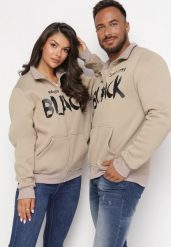 Jasnobeżowa Bluza z Półgolfem Zapinana na Suwak z Kieszeniami i Ściągaczami Salatiel. Brązowe bluzy męskie Born2be, m, bez wzorów, z polaru, bez ramiączek, bez kaptura. Za 39.99 zł.