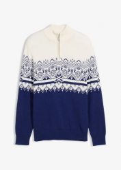 Sweter w norweski wzór z czystej bawełny. Białe swetry męskie bonprix, l, bez wzorów, z bawełny, bez kołnierzyka, bez ramiączek. Za 129.99 zł.