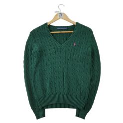 Second life - Sweter damski z warkoczowym splotem Polo Ralph Lauren - Jak nowy. Zielone swetry nierozpinane damskie Ralph Lauren, l, bez wzorów, ze splotem, eleganckie, bez kołnierzyka, bez ramiączek. Za 255.56 zł.