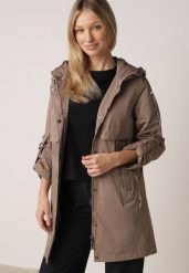 Ciemnobeżowa Przejściowa Kurtka Parka z Kapturem i Podwijanymi Rękawami Tinarose. Brązowe kurtki damskie Born2be, l, bez wzorów, z dresówki, z kapturem. Za 189.99 zł.