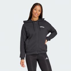 Bluza z kapturem Essentials Linear Full-Zip French Terry. Białe bluzy damskie Adidas, bez wzorów, z materiału, klasyczne, bez ramiączek, z kapturem. W wyprzedaży za 124.50 zł.