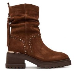 Botki Alma En Pena. Brązowe botki damskie Alma En Pena, bez wzorów, bez obcasa, na słupku, bez zapięcia. Za 799.99 zł.