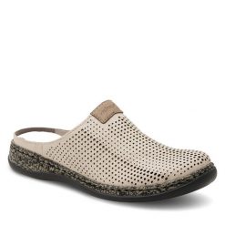 Klapki Rieker. Brązowe klapki damskie Rieker, bez wzorów, bez obcasa, bez zapięcia. Za 299.99 zł.