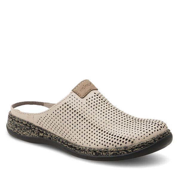 Klapki Rieker. Brązowe klapki damskie Rieker, bez wzorów, bez obcasa, bez zapięcia. Za 299.99 zł.