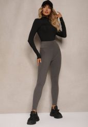 Ciemnoszare Legginsy High Waist z Metaliczną Ozdobą Batila. Szare legginsy damskie Renee, z aplikacjami, z jeansu. Za 29.99 zł.