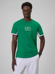 4F T-shirt regular z nadrukiem męski - zielony L. Zielone t-shirty męskie 4F, l, bez wzorów, z bawełny, bez kołnierzyka, bez ramiączek. Za 79.99 zł.