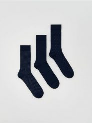 3 pack skarpet z merceryzowaną bawełną - granatowy. Niebieskie skarpety męskie Reserved, bez wzorów, z bawełny. Za 69.99 zł.