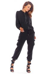 Czarna Bluza na Zamek z Kapturem. Czarne bluzy damskie Awama, l, bez wzorów, z elastanu, bez ramiączek, z kapturem. Za 222.90 zł.