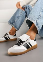 Biało-Czarne Sneakersy Tenisówki Ozdobione Wywinięciem Myrloria. Białe trampki i tenisówki damskie Born2be, bez wzorów, z jeansu, bez zapięcia. Za 84.99 zł.