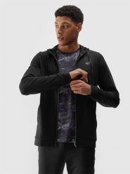 4F Bluza treningowa rozpinana z kapturem męska - czarna S. Czarne bluzy sportowe męskie 4F, l, bez wzorów, z dzianiny, z kapturem, na fitness i siłownię. W wyprzedaży za 139.99 zł.