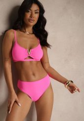Fuksjowe Bikini Majtki Figi i Biustonosz Ozdobiony Metaliczną Aplikacją Kinniela. Czerwone bikini Renee, z aplikacjami. Za 59.99 zł.