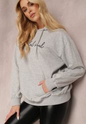 Jasnoszara Bluza Taniamenis. Szare bluzy damskie Renee, l, bez wzorów, casualowe, bez ramiączek, z kapturem. Za 89.99 zł.