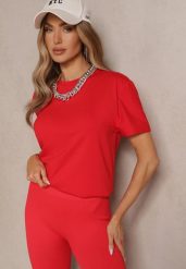 Czerwona Klasyczna Gładka Koszulka z Bawełny Detima. Czerwone bluzki damskie Renee, l, bez wzorów, z bawełny, klasyczne, bez kołnierzyka, bez ramiączek. Za 34.99 zł.