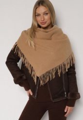 Brązowy Trójkątny Szalik z Wiskozy i Bawełny z Frędzlami Vetirala. Brązowe szaliki damskie Born2be, bez wzorów, z bawełny. Za 44.99 zł.