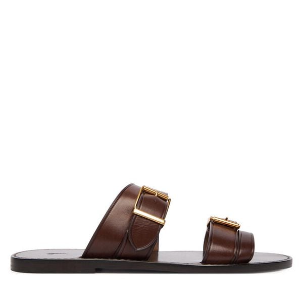 Klapki Polo Ralph Lauren. Brązowe klapki damskie Polo Ralph Lauren, bez wzorów, bez obcasa, bez zapięcia. Za 1,499.00 zł.