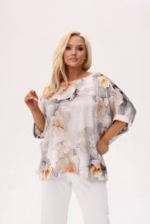 Kimonowa bluzka Poranna Rosa PLUS SIZE XXL. Białe bluzki damskie Moda Size Plus Iwanek, l, bez wzorów, z elastanu, eleganckie, bez kołnierzyka, plus size, bez ramiączek. Za 199.90 zł.