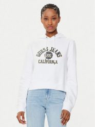Guess Bluza W5RQ29 K68I4 Biały Regular Fit. Białe bluzy damskie Guess, xxl, z aplikacjami, z bawełny, bez ramiączek, bez kaptura. Za 174.00 zł.