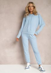 Jasnoniebieski Klasyczny Komplet Dresowy z Bluzą Kangurką i Spodniami Typu Jogger Salevia. Niebieskie bluzy damskie Renee, m, bez wzorów, z dresówki, klasyczne, bez ramiączek, bez kaptura. Za 74.99 zł.