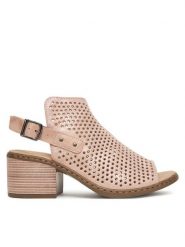 Rieker Sandały V0590-31 Złoty. Żółte sandały damskie Rieker, bez wzorów, ze skóry, bez obcasa, na słupku, bez zapięcia. Za 296.99 zł.