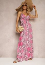 Różowa Boho Sukienka z Wiskozy z Gumką w Pasie i Trójkątnym Dekoltem Winsalia. Czerwone sukienki damskie Renee, na co dzień, l, bez wzorów, z wiskozy, boho, bez kołnierzyka, bez ramiączek, maxi. Za 49.99 zł.