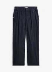 Jeansy wide leg, straight. Niebieskie jeansy damskie bonprix, bez wzorów, z jeansu. Za 122.99 zł.
