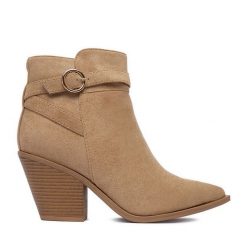Botki DeeZee. Brązowe botki damskie DeeZee, bez wzorów, bez obcasa, na słupku, bez zapięcia. Za 199.99 zł.