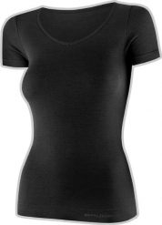 Brubeck SS1398W Koszulka damska z krótkim rękawem COMFORT MERINO czarny M. Czarne bluzki damskie Brubeck, m, bez wzorów, bez kołnierzyka, bez ramiączek. Za 205.99 zł.