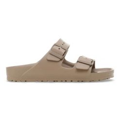 Klapki damskie Birkenstock Arizona EVA Gray Taupe. Brązowe klapki damskie Birkenstock, na lato, bez wzorów, z materiału, klasyczne, bez obcasa, bez zapięcia. Za 219.99 zł.