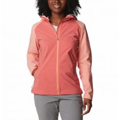 Kurtka softshell damska Columbia Heather Canyon Softshell. Czerwone kurtki sportowe damskie Columbia, bez wzorów, z softshellu, bez ramiączek, bez kaptura, trekkingowe. Za 314.99 zł.