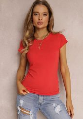 Czerwony T-shirt Ariema. Czerwone t-shirty damskie Renee, l, bez wzorów, z dzianiny, bez kołnierzyka, bez ramiączek. Za 24.99 zł.