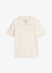 Sweter ażurowy z jedwabiem. Białe swetry nierozpinane damskie bonprix, w ażurowe wzory, bez kołnierzyka, bez ramiączek. Za 169.99 zł.