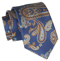 Męski Krawat Angelo di Monti - Niebieski, Duży Wzór. Niebieskie krawaty i muchy Angelo di Monti, bez wzorów, z tkaniny, eleganckie. Za 45.00 zł.