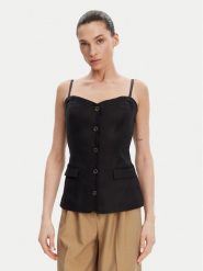 Guess Top W5GH0L WH5L2 Czarny Regular Fit. Czarne topy damskie Guess, l, z aplikacjami, ze lnu, bez kołnierzyka, bez ramiączek. Za 299.99 zł.