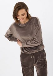 Welurowa bluza B-CARLA. Brązowe bluzy damskie Volcano, m, bez wzorów, z dresówki, eleganckie, bez ramiączek, bez kaptura. Za 139.99 zł.