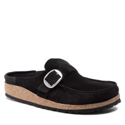 Klapki Birkenstock. Czarne klapki damskie Birkenstock, bez wzorów, bez obcasa, bez zapięcia. Za 679.99 zł.