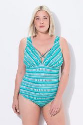 Damskie Strój kąpielowy paski miękkie miseczki ozdobne tasiemki. Niebieskie stroje kąpielowe damskie Ulla Popken, plus size, bez wzorów, z elastanu. Za 191.99 zł.