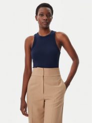 Tommy Hilfiger Top WW0WW38635 Granatowy Slim Fit. Niebieskie topy damskie Tommy Hilfiger, xxs, bez wzorów, z wiskozy, bez kołnierzyka, bez ramiączek. Za 159.99 zł.
