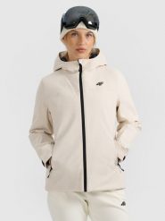 4F Kurtka narciarska membrana 5000 damska - beżowa L. Brązowe kurtki sportowe damskie 4F, na zimę, l, bez wzorów, z materiału, bez ramiączek, bez kaptura, narciarskie. Za 349.99 zł.