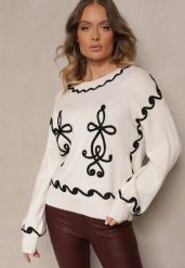 Jasnobeżowy Sweter z Wiskozą i Geometrycznym Wzorem Senallin. Brązowe swetry nierozpinane damskie Renee, uniwersalny, bez wzorów, z jeansu, casualowe, bez kołnierzyka, bez ramiączek. Za 119.99 zł.