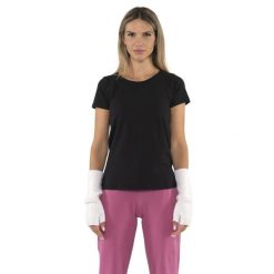 Koszulka Damen-Kurzarm z Leone 1947 Nigdy bez plakietki. Czarne bluzki damskie LEONE 1947 APPAREL, bez wzorów, sportowe, bez kołnierzyka, bez ramiączek. Za 84.20 zł.