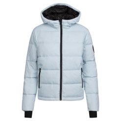 Kurtka Puchowa Damska Mariana DLX. Niebieskie kurtki sportowe damskie Trespass, bez wzorów, z puchu, bez ramiączek, bez kaptura, trekkingowe. Za 533.99 zł.