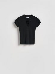 Bluza z wiskozą - czarny. Czarne bluzy damskie Reserved, l, bez wzorów, z dzianiny, bez ramiączek, bez kaptura. Za 99.99 zł.