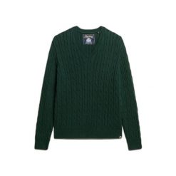 Oversize sweter w splotami z dekoltem w serek dla kobiet Superdry. Zielone swetry nierozpinane damskie Superdry, m, bez wzorów, z bawełny, eleganckie, bez kołnierzyka, bez ramiączek. Za 281.45 zł.